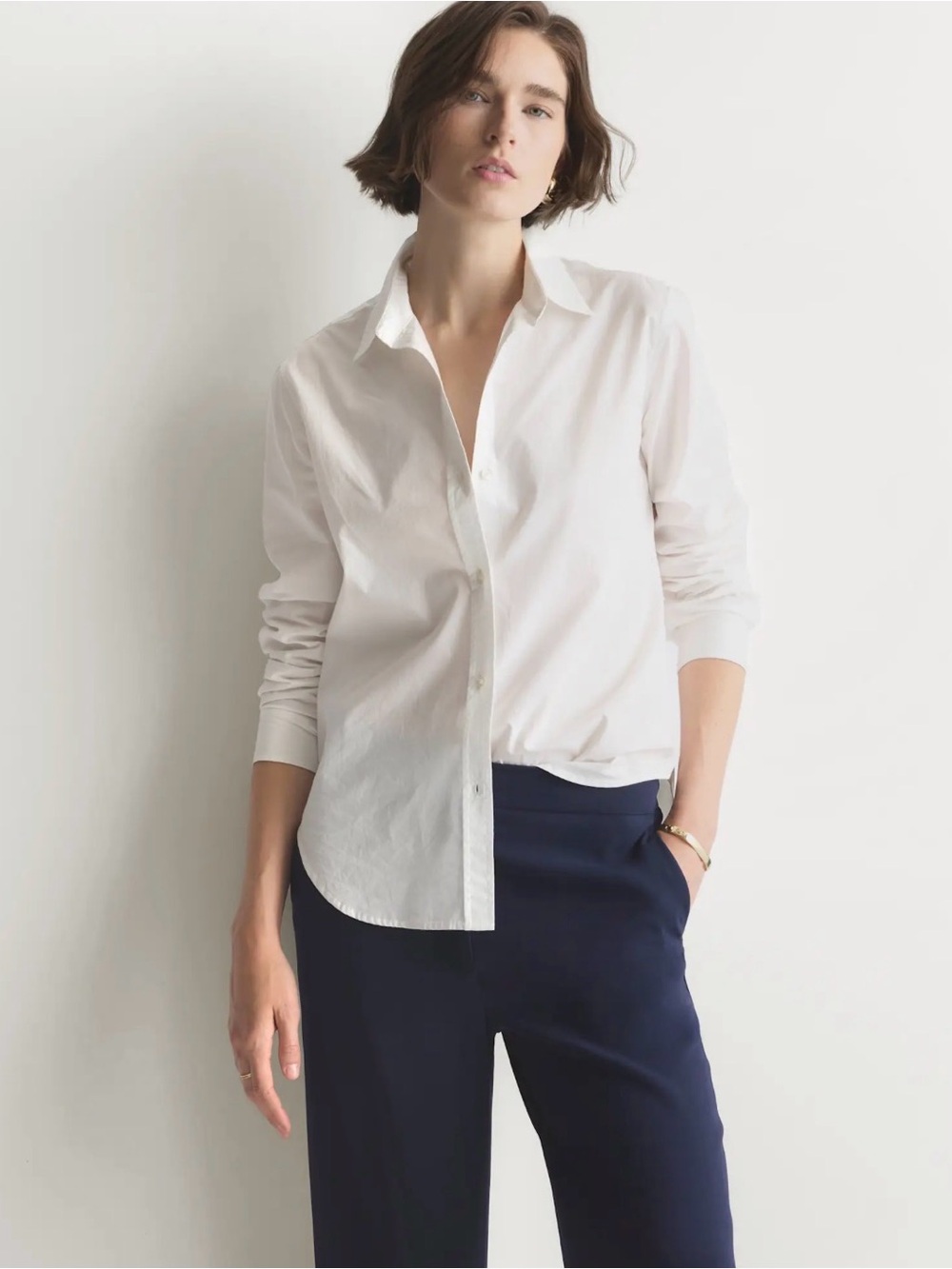 100% Organic Cotton Poplin Long Sleeve Shirt White Large - Picture 9 of 13